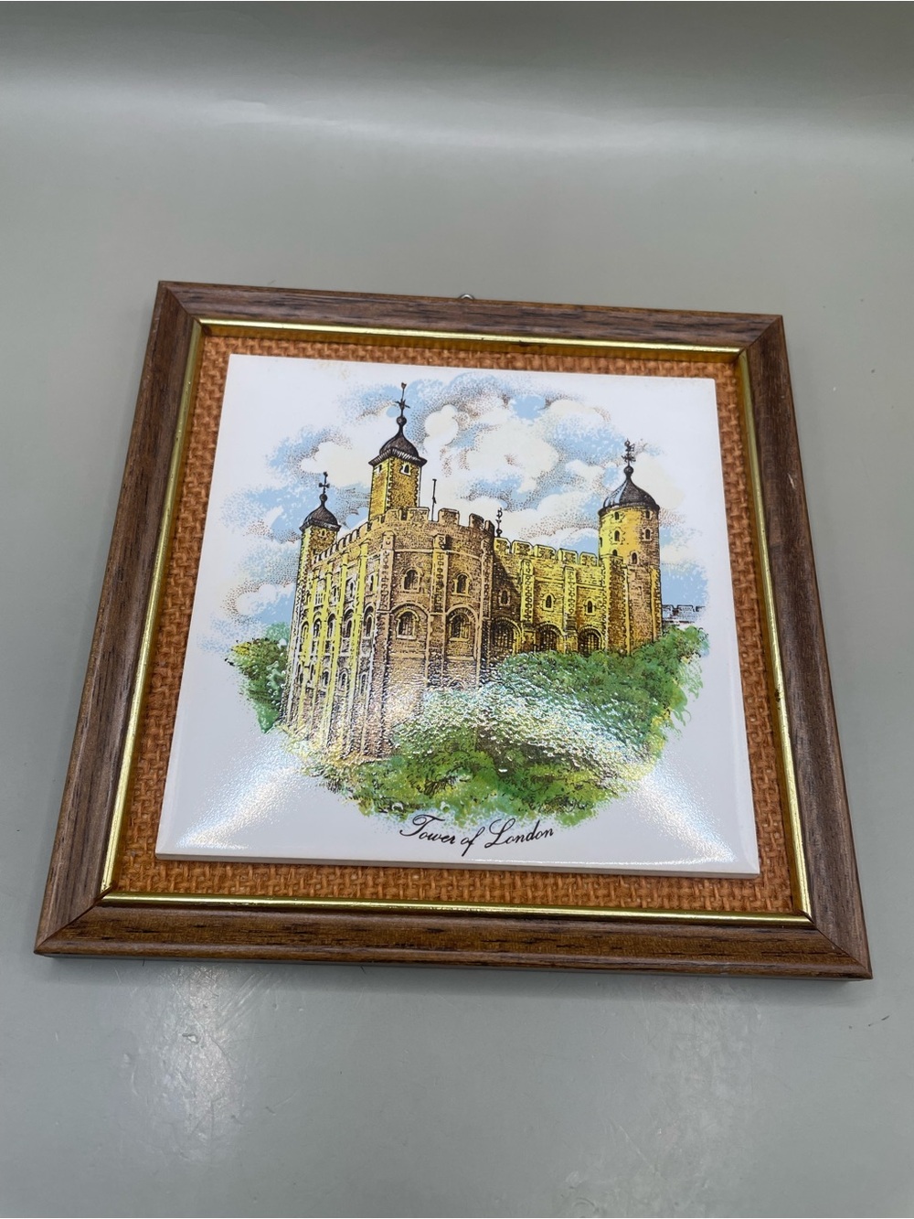 VTG Square 5.75x5.75” Ceramic Tile Tower Of London Wooden Frame Made In Britain